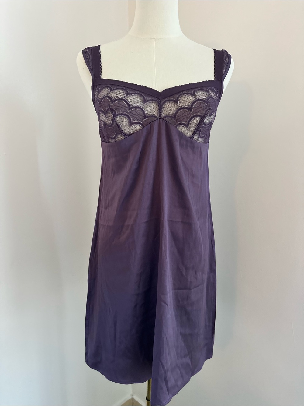 La Perla Silk Purple Lace-Trim Silk Slip #087